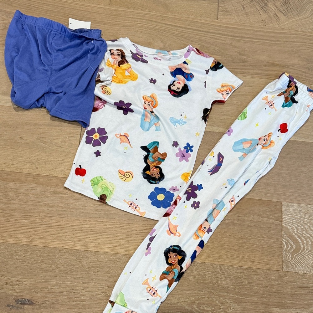NWT Disney Princess 3 Piece Short Sleeve Girls Pajama Set size 10